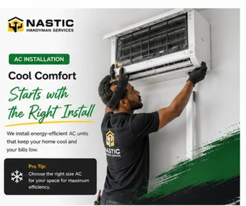 NASTIC technician installing a wall-mounted split air conditioning unit
